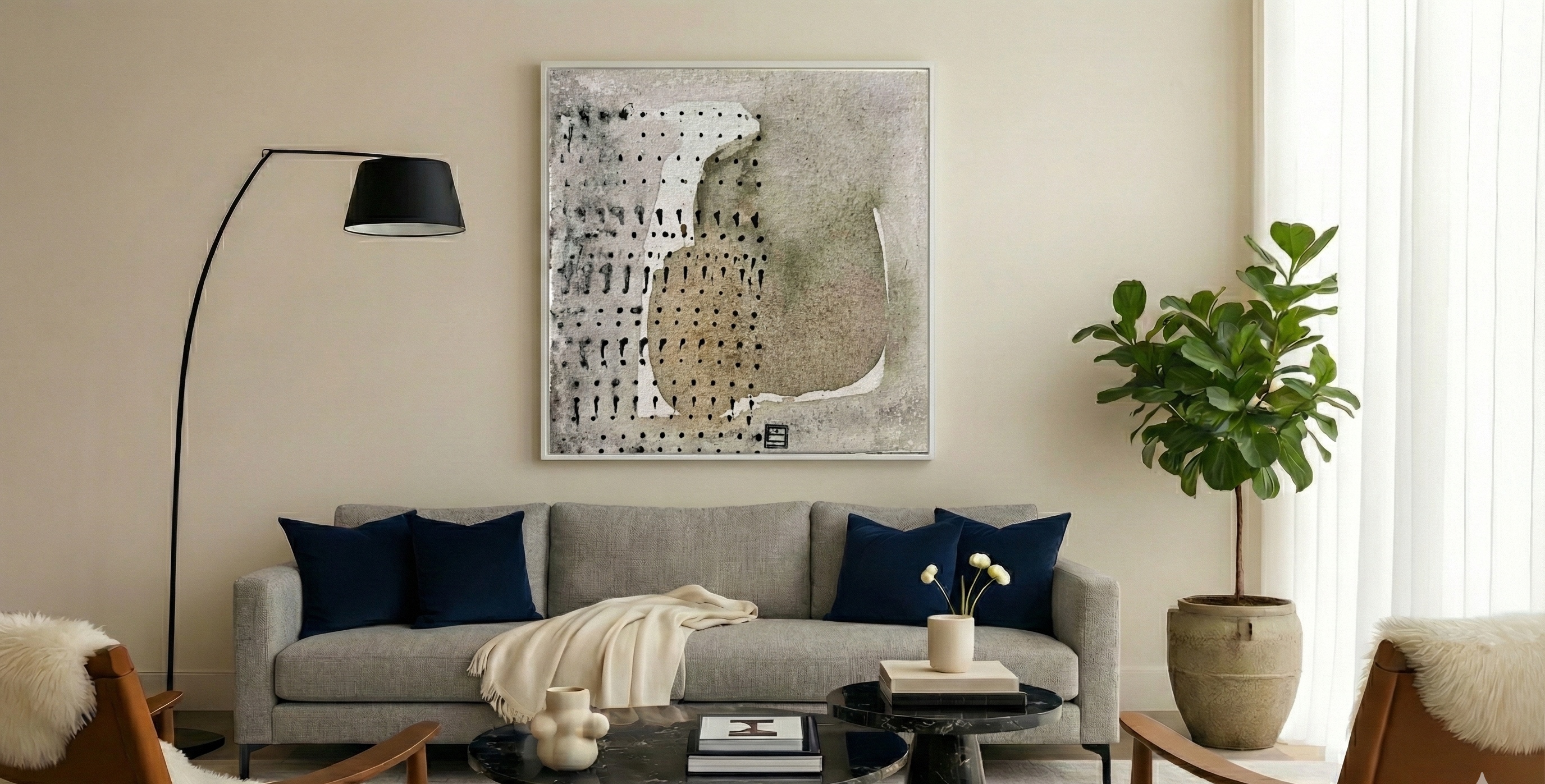 Abstract artwork by Jelena Šimić Popović featuring layered brushstrokes in warm earth tones